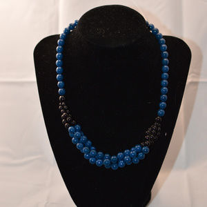 16" Navy Blue and Black Twisted Bead Necklace